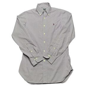 Ralph Lauren Slim Fit Button Down Shirt Mens S 14 1/2 Plum White Checkered Plaid